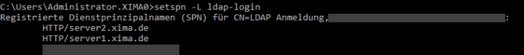 Anzeigen der registrierten SPN´s eines Accounts